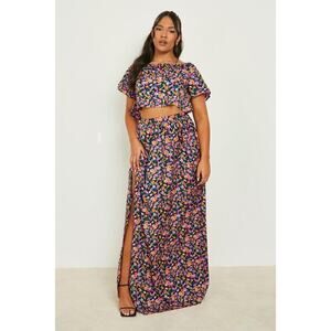 Boohoo PLUS Floral Bardot Top and Skirt Co-Ord Set SIZE 14